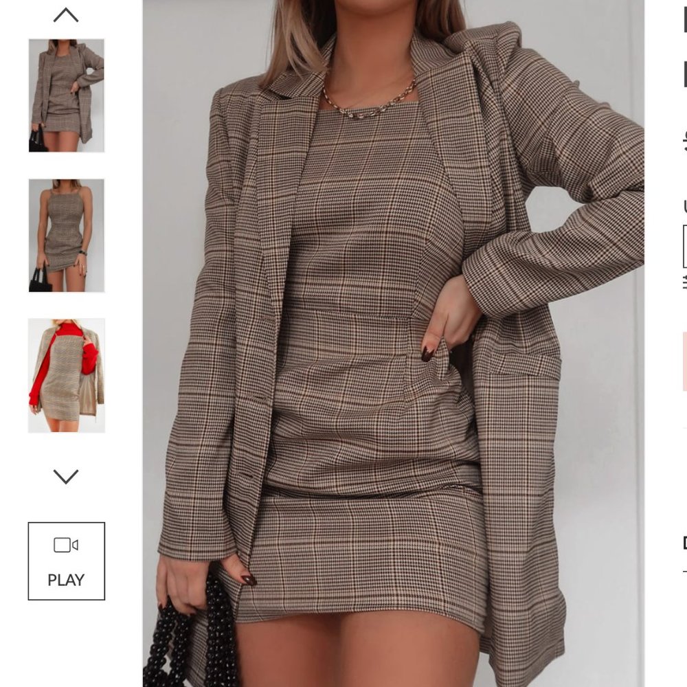 NWT Fashion Influx Brown Heritage Check Square Neck Mini Dress - Picture 2 of 8
